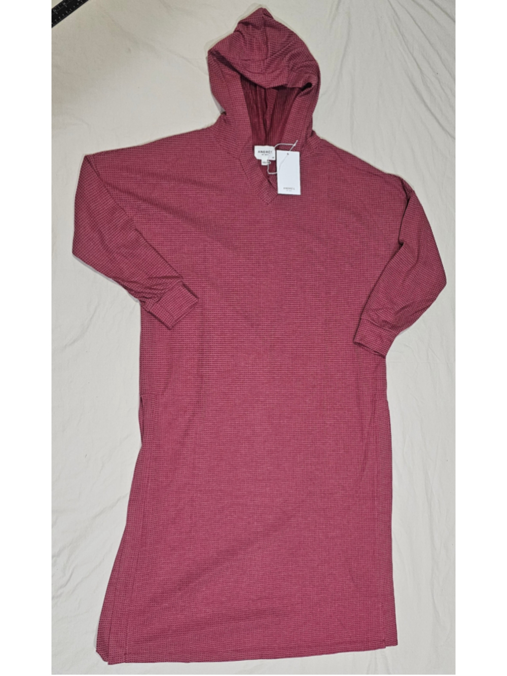 Women's Andre by Unit Burgundy Waffle Knit Hooded Midi Dress Size S